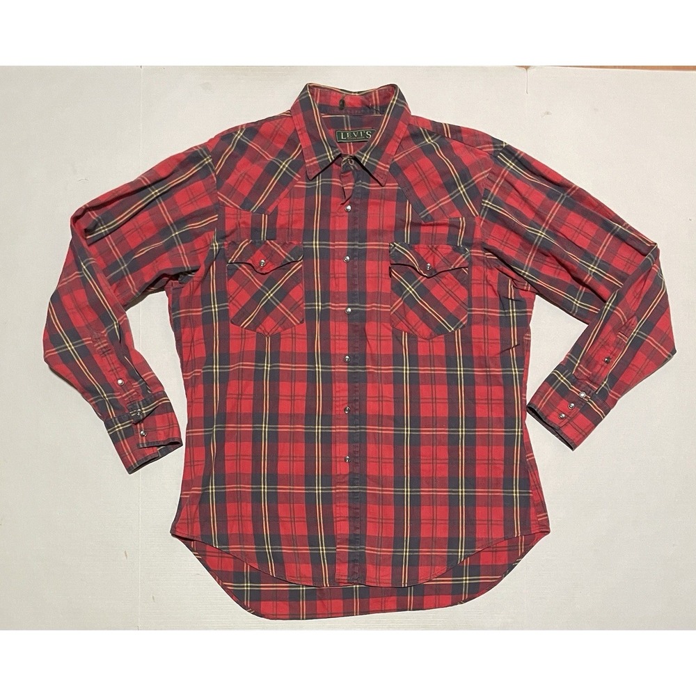 Vintage Levi's Sutter Creek Flannel Shirt Large Western Button‎ Up Big E Plaid
